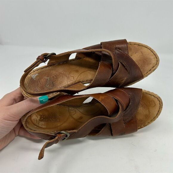 Born Women's Chestnut Brown Leather Slingback Wedge Sandals Size 9 Comfort - Picture 10 of 14